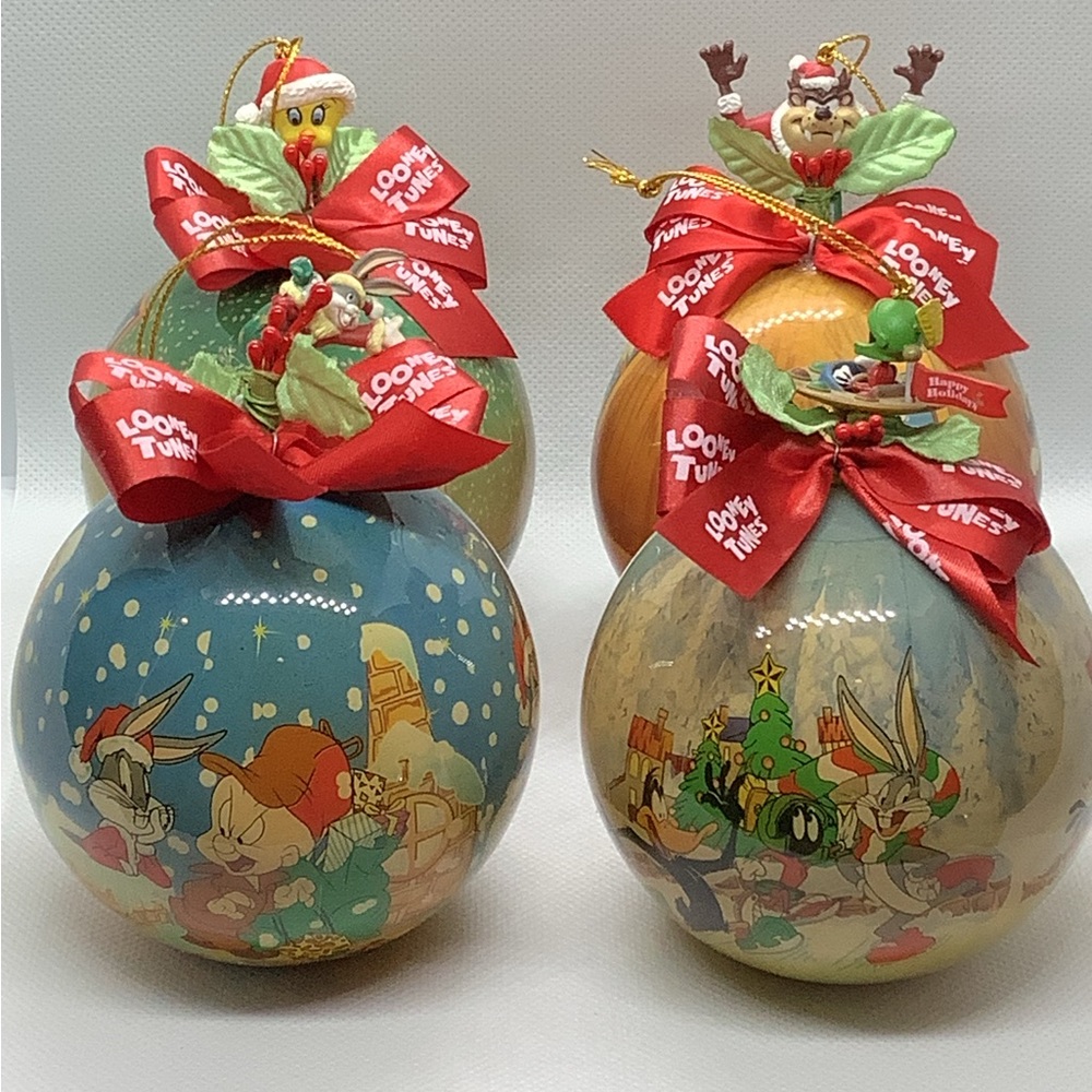Vintage Looney Tunes Ornaments Tweety Marvin Taz Elmer Bugs Daffy 4 Balls 1995 - Picture 16 of 16